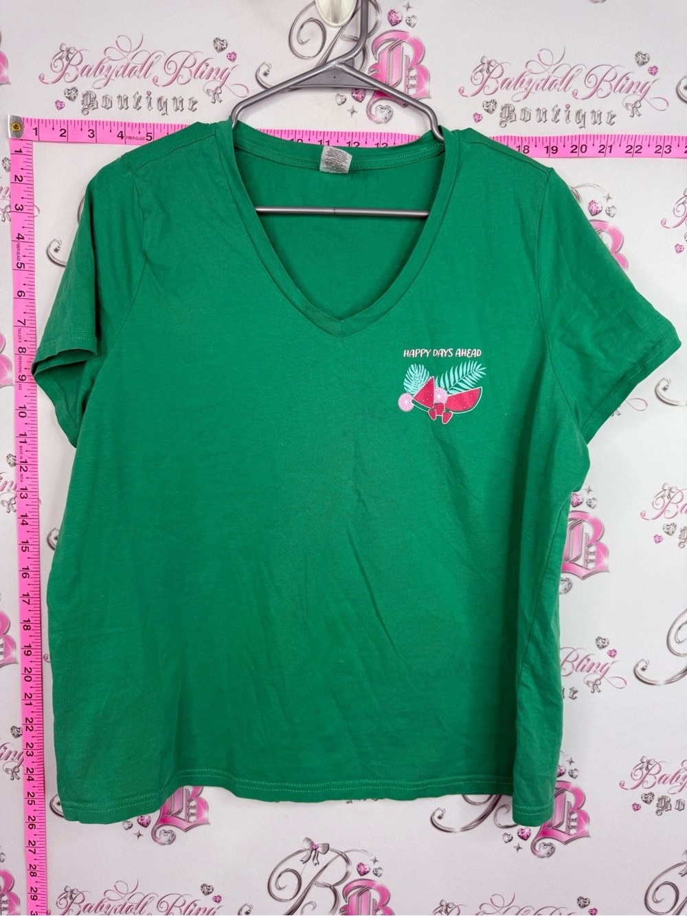 LVER tshirt Happy Days Ahead Green V-Neck Tee watermelon π